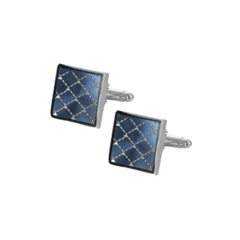 Diagonal Checks on Blue Square Silver Cufflinks - AJ