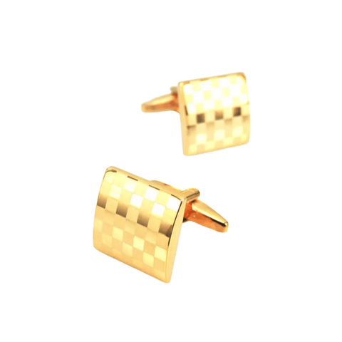 Frosted Checks on Gold Concave Square Cufflinks - AJ