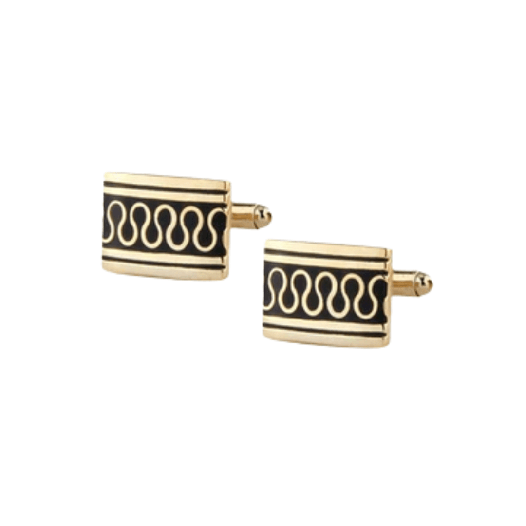 Gold & Black Swivel Detail Rectangular Cufflinks - AJ