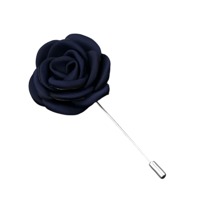 Ink Blue Satin Flower Lapel Pin - AJ