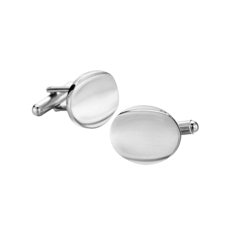Oval Concave centre Silver cufflinks - AJ