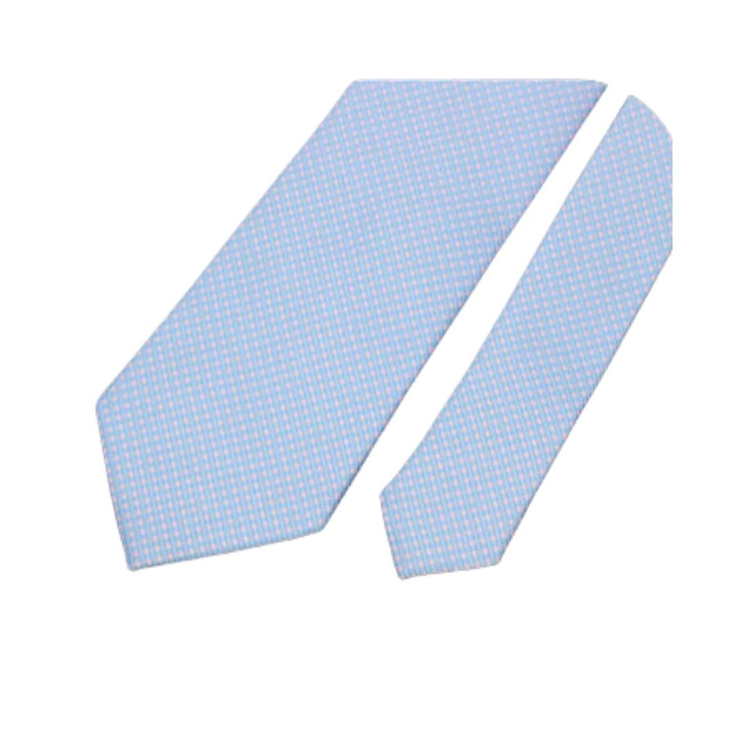 Pink Diagonal Grid on Blue Skinny Tie - AJ