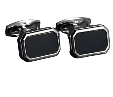 Silver Framed Black Fill Rectangular Cufflinks - AJ