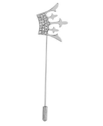 Silver Studded Crown Lapel Pin - AJ