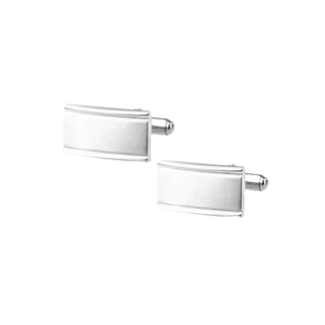 Simple Line Detail on Silver Rectangular Cufflinks - AJ