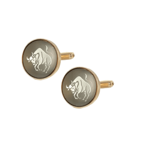 Spanish Fighting Bull (Toro Bravo) Detail in Round Gold Cufflinks - AJ
