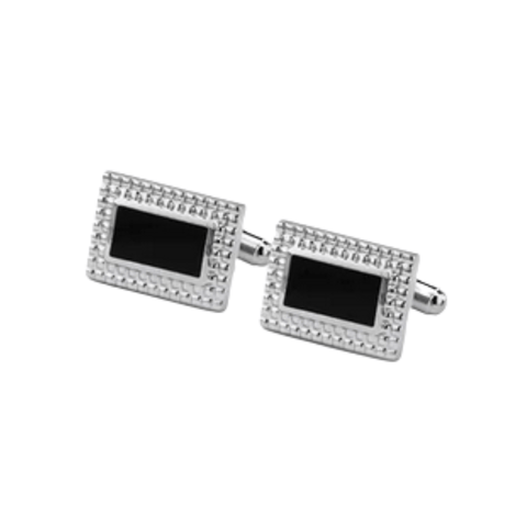 Square Rivet Frame on Rectangle Black Fill Silver Cufflinks - AJ