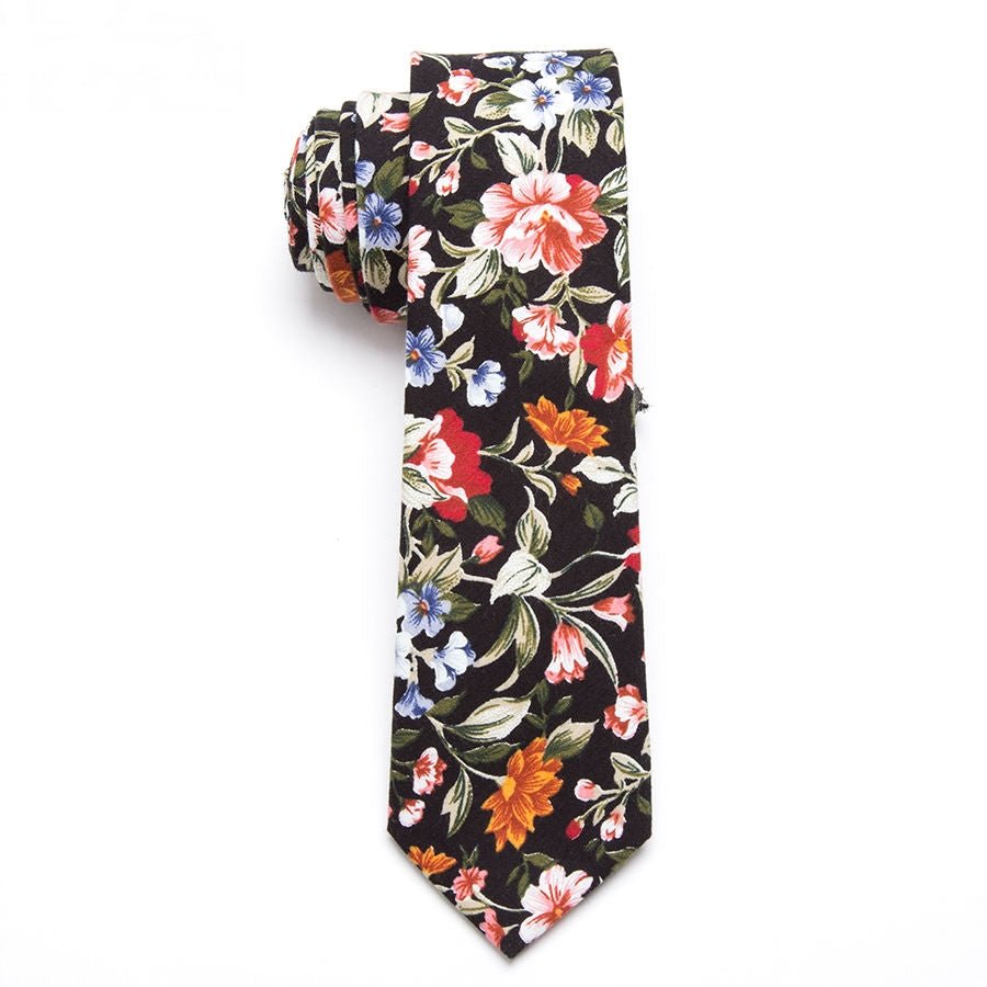 "The Garden" Black Floral Skinny Tie - AJ