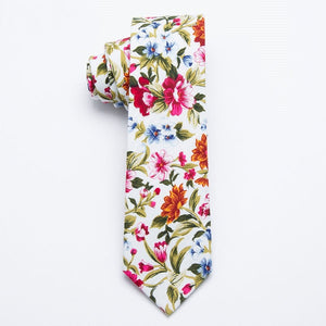 "The Garden" White Floral Skinny Tie - AJ