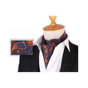 Vintage Paisley Print 02 Dark Blue Ascot Tie - AJ
