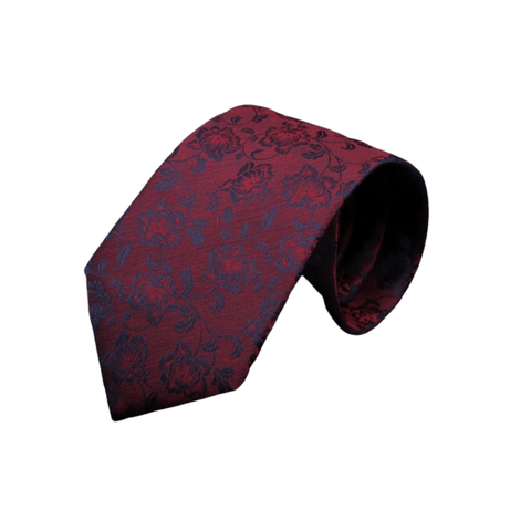 Vintage Rose Print on Wine Red Regular Tie - AJ