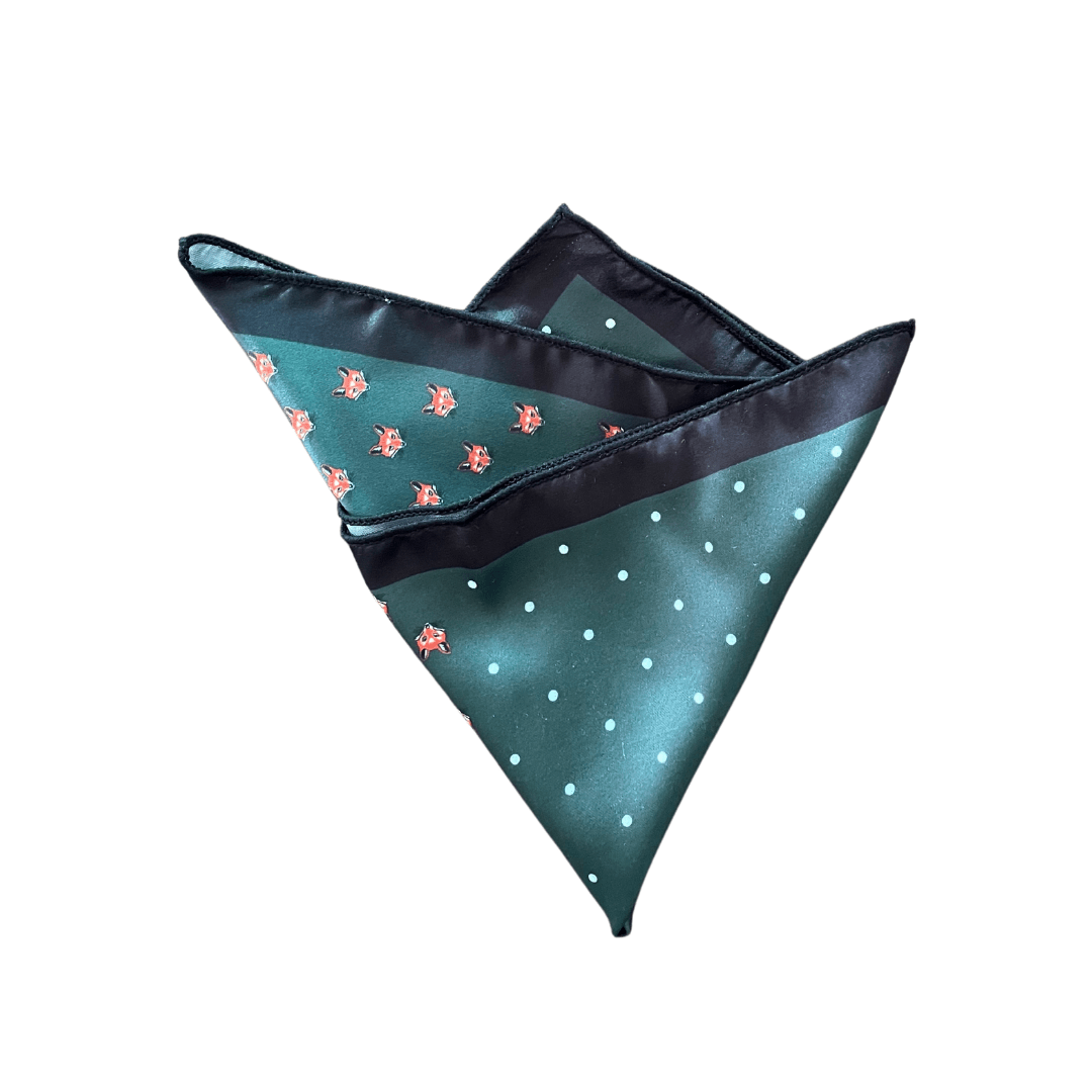 "What does the fox say?" Dark Green & Black Pocket Square - AJ