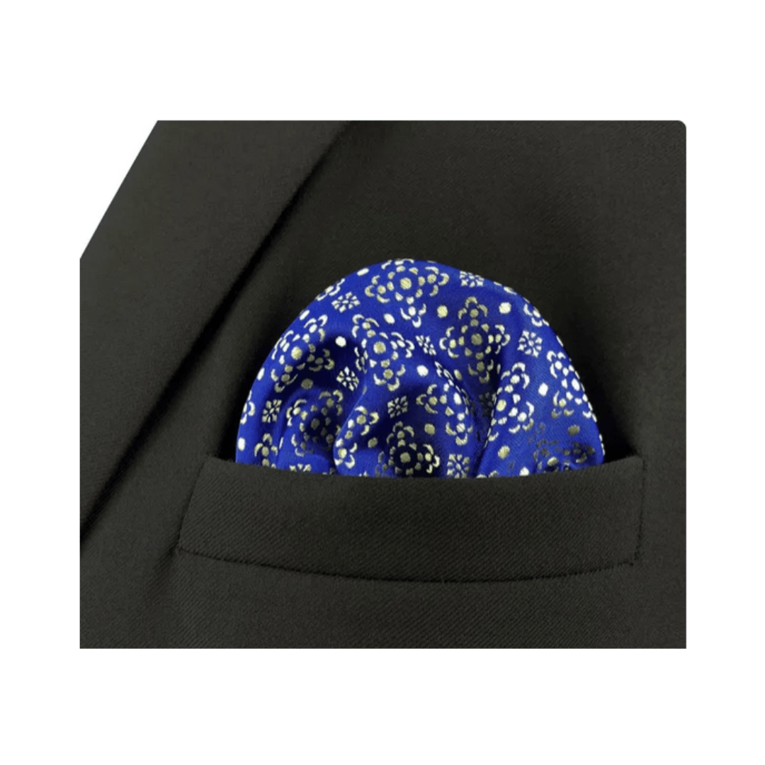 Yellow Flora on Blue Pocket Square - AJ