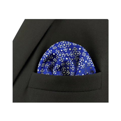 Yellow Flora on Blue Pocket Square - AJ