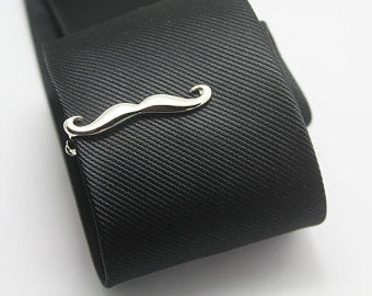 Silver Handlebar Moustache Tie Clip