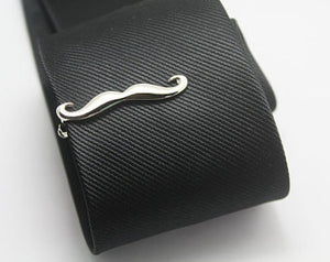 Silver Handlebar Moustache Tie Clip