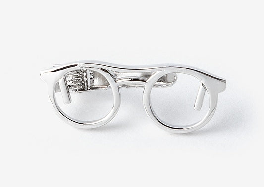 Silver Round Glasses Tie Clip