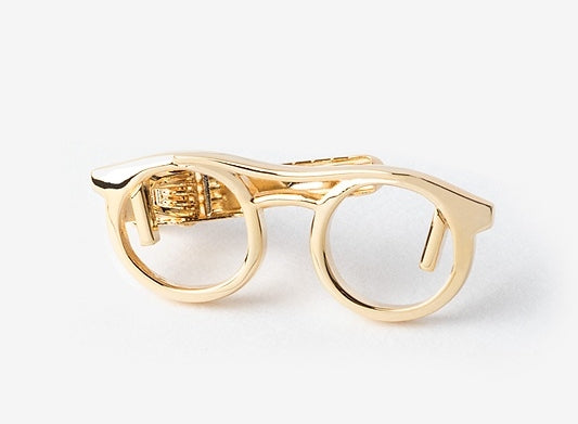 Gold Round Glasses Tie Clip