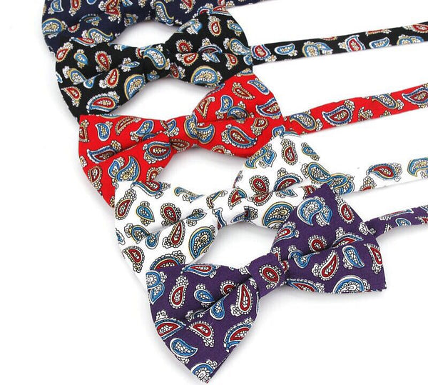 White Paisley Bow Tie