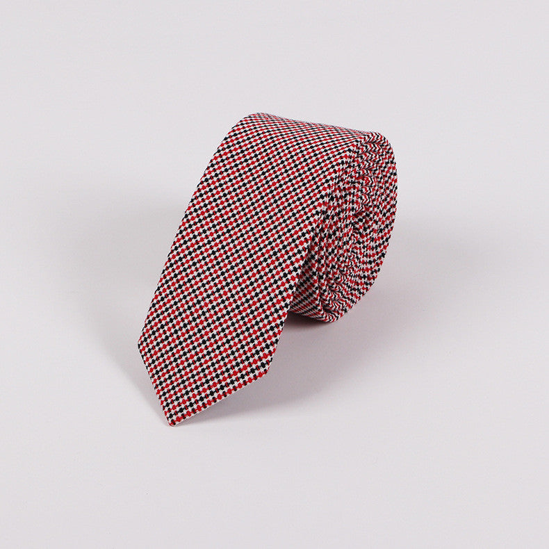 Two Tone Mini Chain Checks Skinny Tie (Red, Black & White)