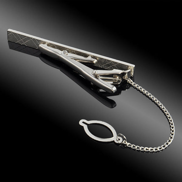 Silver Vintage Tie Clip with Button Chain