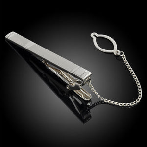 Silver Vintage Tie Clip with Button Chain