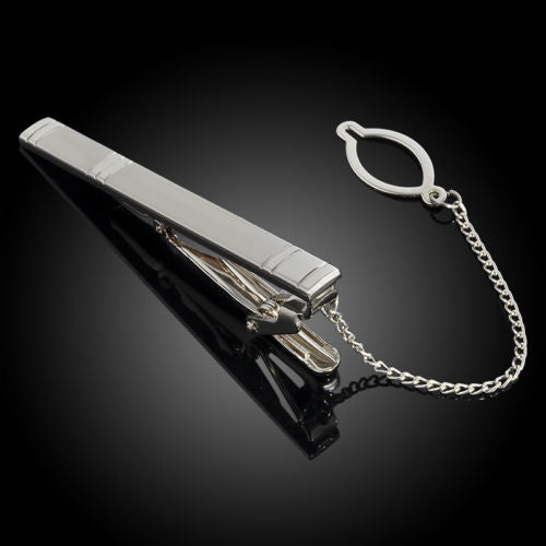 Silver Vintage Tie Clip with Button Chain