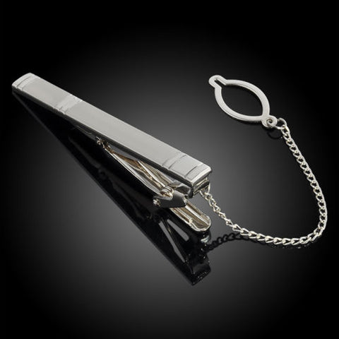 Silver Vintage Tie Clip with Button Chain