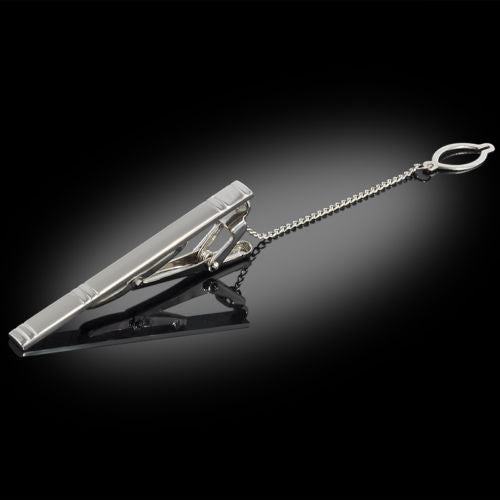 Silver Vintage Tie Clip with Button Chain