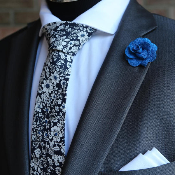 Blue Floral Skinny Tie