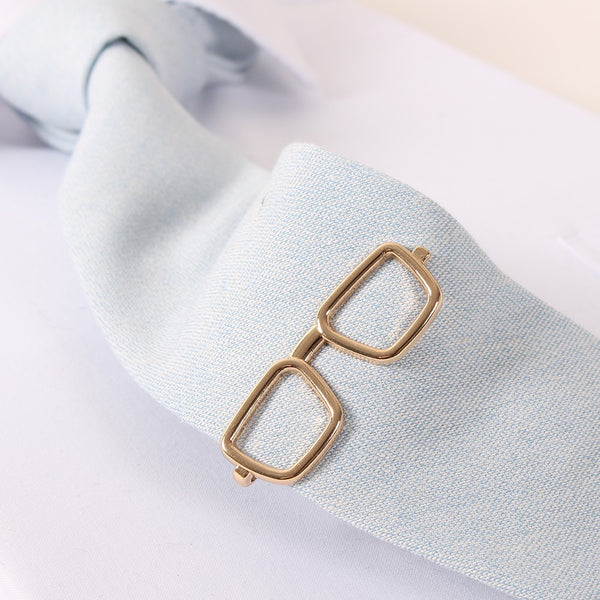 Gold Square Glasses Tie Clip