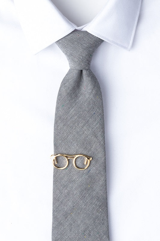 Gold Round Glasses Tie Clip