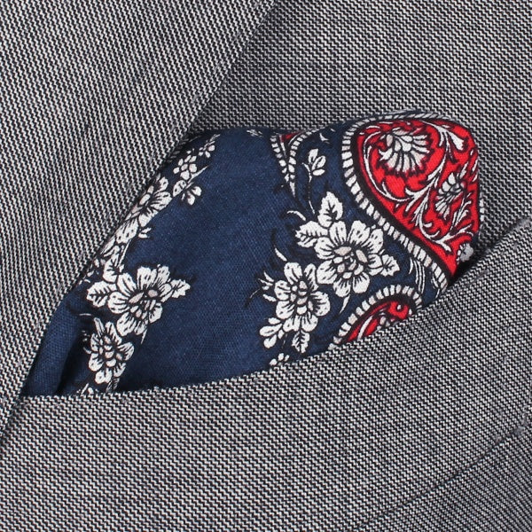 Dark Blue & Red Paisley Pocket Square