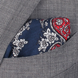 Dark Blue & Red Paisley Pocket Square