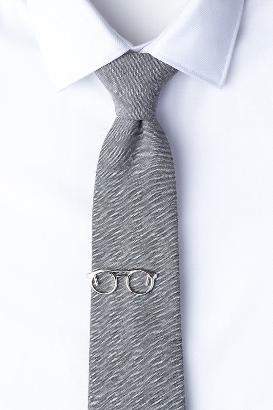 Silver Round Glasses Tie Clip