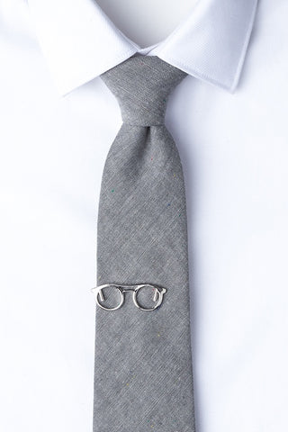 Silver Round Glasses Tie Clip