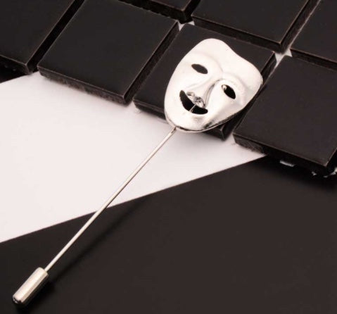 Silver Theatre Mask Lapel Pin