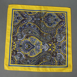 Yellow & Turquoise Paisely Pocket Square