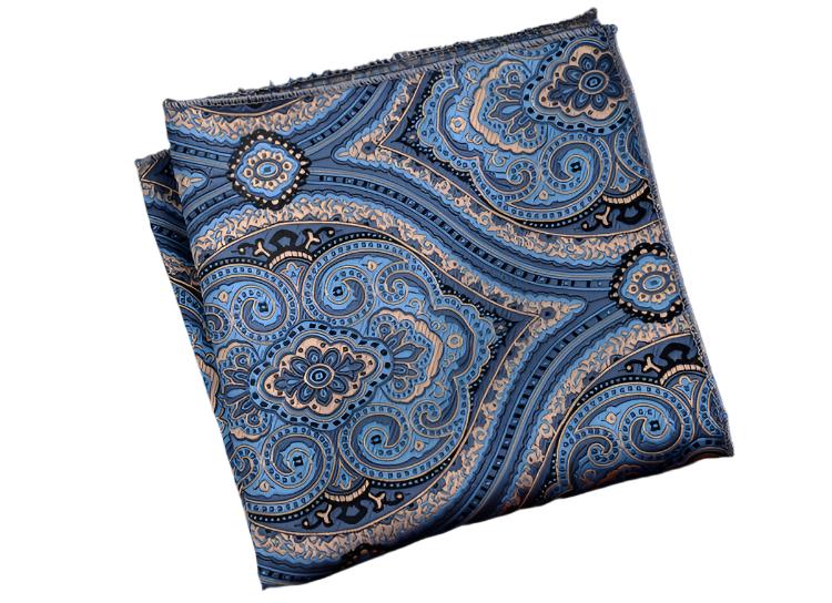 Blue & Champagne Paisley Pocket Square