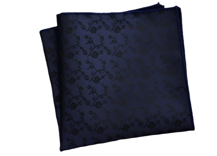 Black rose embroidered Blue Pocket Square