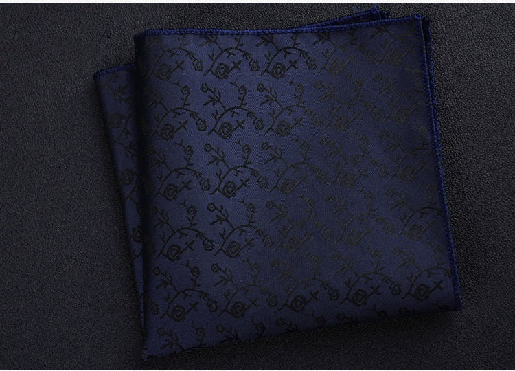 Black rose embroidered Blue Pocket Square