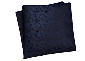 Black rose embroidered Blue Pocket Square
