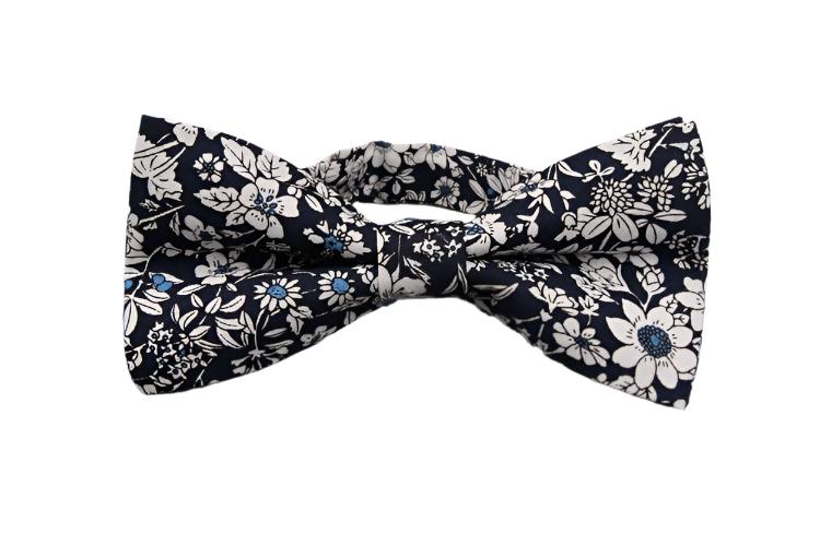 Blue and White Floral Bow Tie