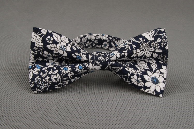 Blue and White Floral Bow Tie