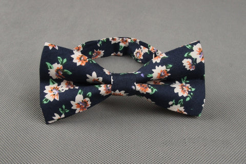 Dark Blue and Orange Floral Bow Tie