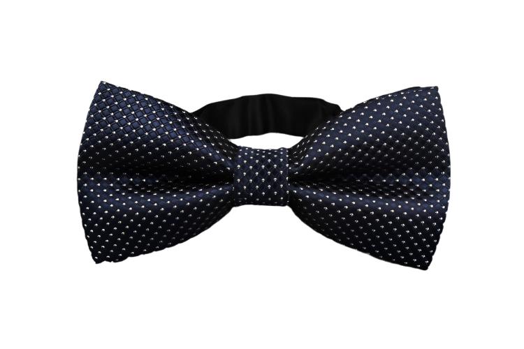 Navy Blue & Mini White Polka Dots Textured Bow Tie