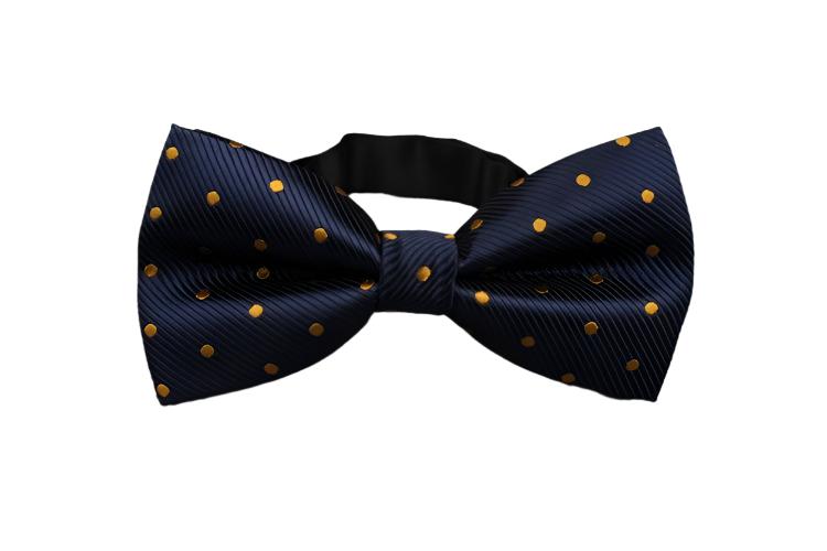 Navy Blue & Yellow Polka Dots Bow Tie