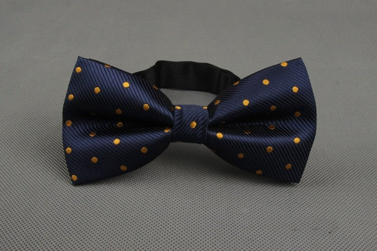 Navy Blue & Yellow Polka Dots Bow Tie