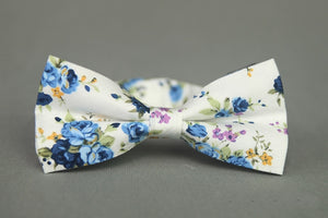 Light Blue & White Floral Bow Tie