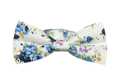 Light Blue & White Floral Bow Tie